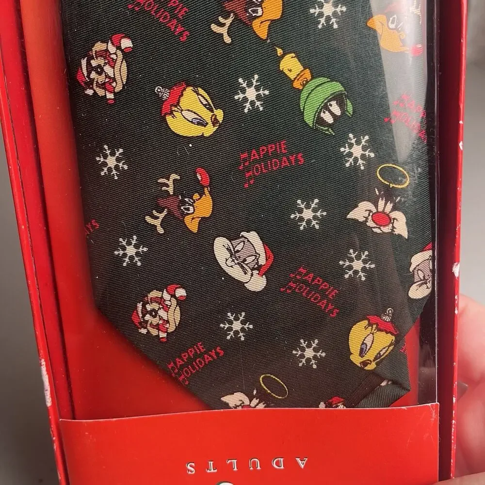 Vintage Looney Tunes Taz Christmas Tie Holiday Necktie Warner Bros Deadstock 90s